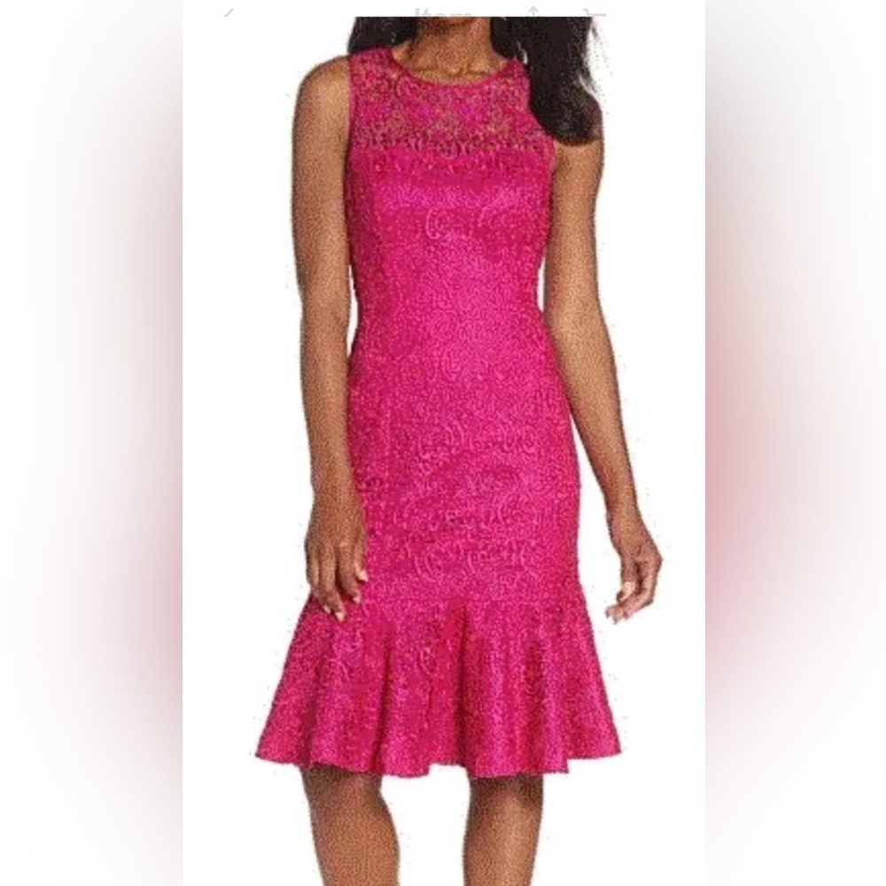 Eliza J Magenta Lace‎ Sleeveless Sheath Dress (Size 4)